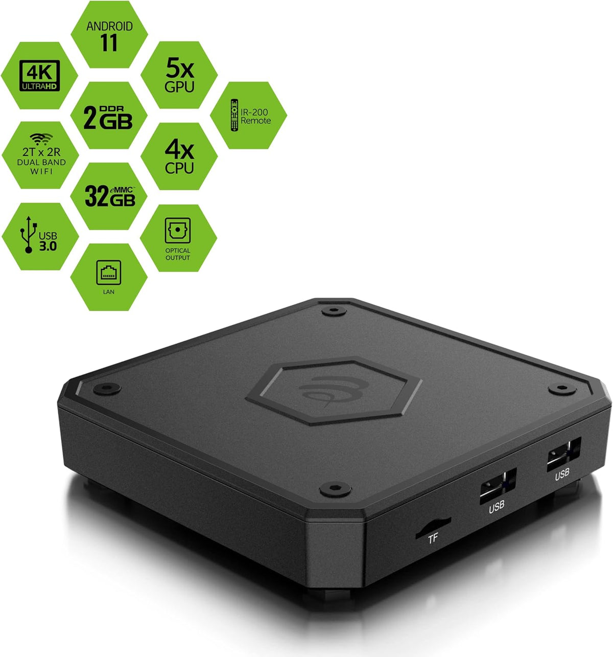 BuzzTV E5 Android 11 TV Box | 4K Ultra HD Entertainment Device | 2GB RAM | 32GB Storage | Quad-Core Processor | Dual-Band Wi-Fi | Bluetooth 5.0